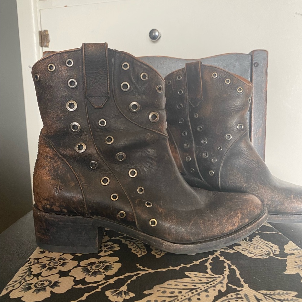 Frye Dark Brown Leather Ankle Boots